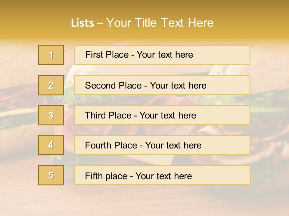 Three Fresh Sandwiches - Turkey Breast, Ham & Swiss And Salami On A Cutting Board. Focus On The Ham Sandwich PowerPoint Template