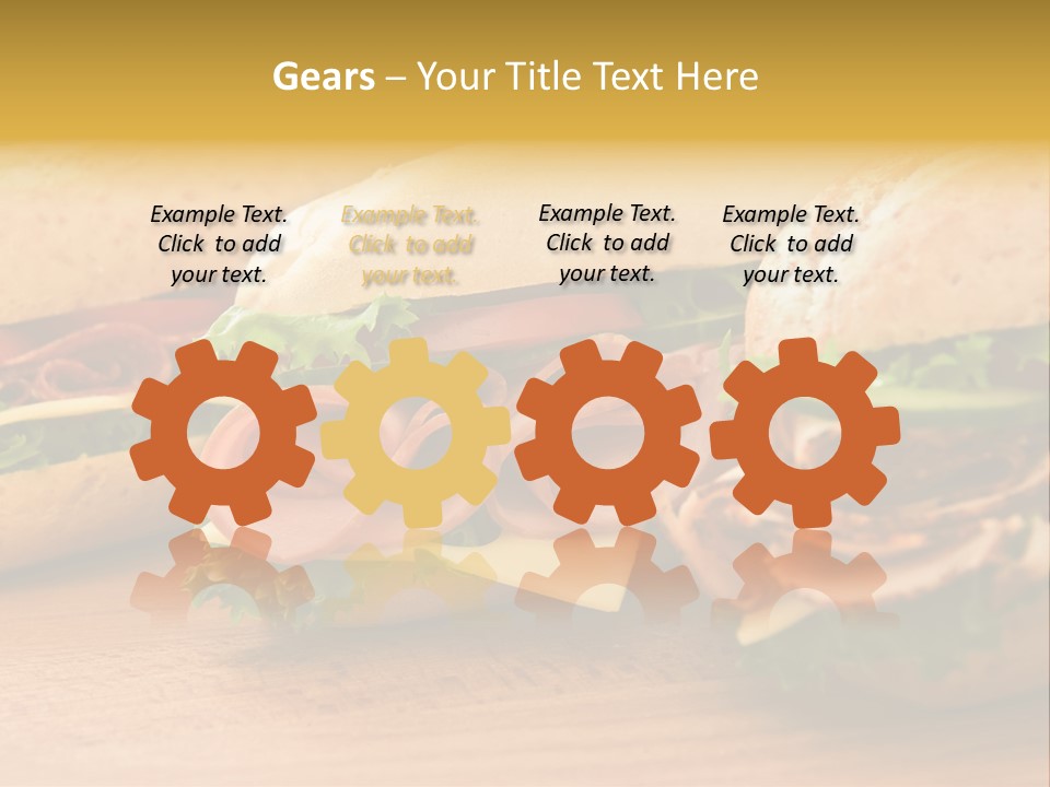 Three Fresh Sandwiches - Turkey Breast, Ham & Swiss And Salami On A Cutting Board. Focus On The Ham Sandwich PowerPoint Template