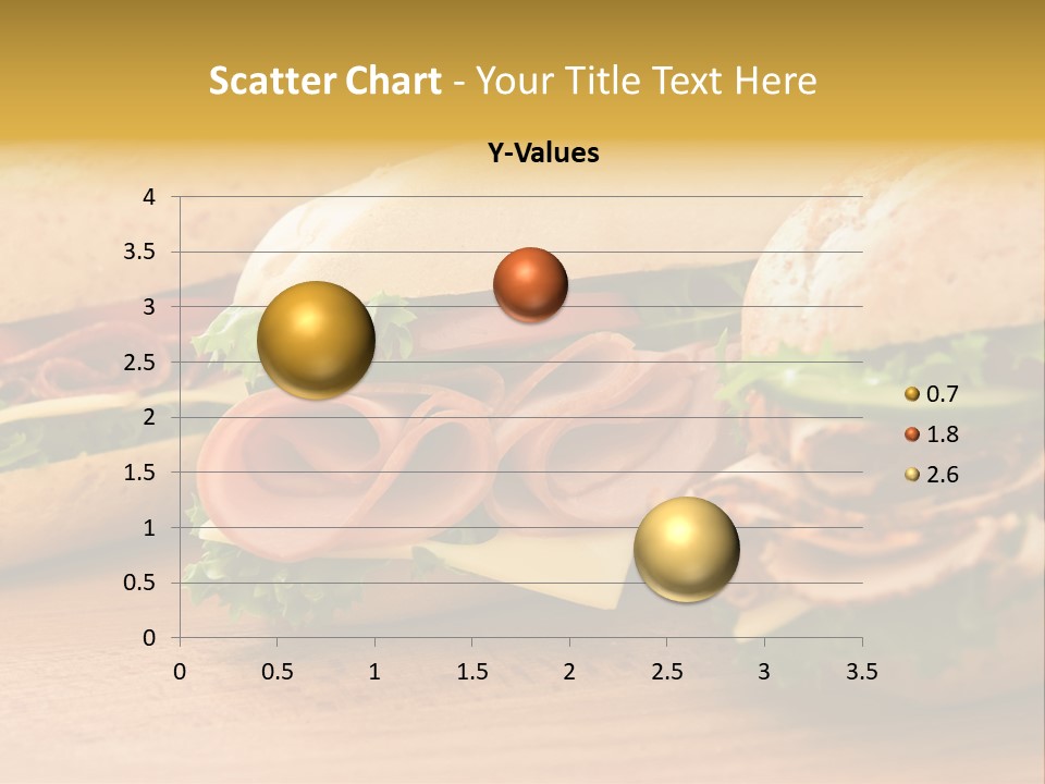 Three Fresh Sandwiches - Turkey Breast, Ham & Swiss And Salami On A Cutting Board. Focus On The Ham Sandwich PowerPoint Template