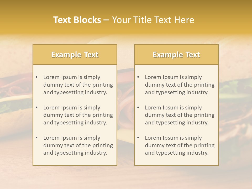 Three Fresh Sandwiches - Turkey Breast, Ham & Swiss And Salami On A Cutting Board. Focus On The Ham Sandwich PowerPoint Template