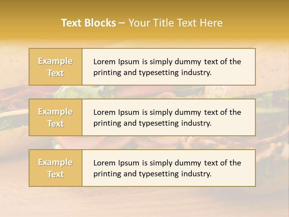 Three Fresh Sandwiches - Turkey Breast, Ham & Swiss And Salami On A Cutting Board. Focus On The Ham Sandwich PowerPoint Template
