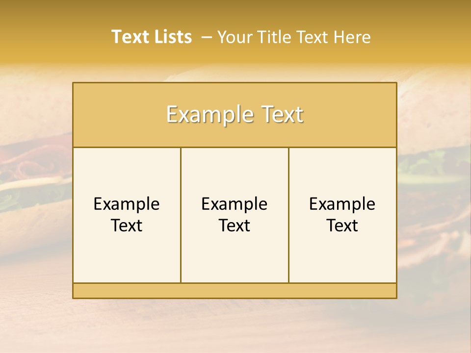 Three Fresh Sandwiches - Turkey Breast, Ham & Swiss And Salami On A Cutting Board. Focus On The Ham Sandwich PowerPoint Template