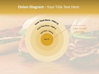 Three Fresh Sandwiches - Turkey Breast, Ham & Swiss And Salami On A Cutting Board. Focus On The Ham Sandwich PowerPoint Template