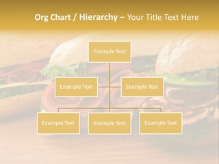Three Fresh Sandwiches - Turkey Breast, Ham & Swiss And Salami On A Cutting Board. Focus On The Ham Sandwich PowerPoint Template