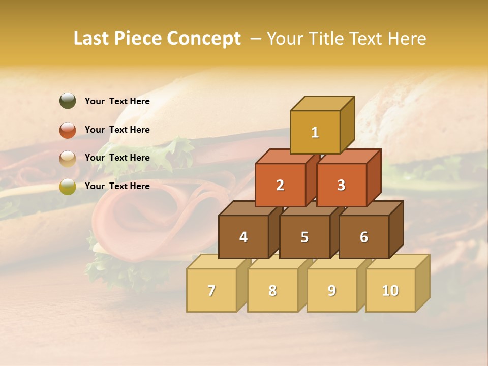 Three Fresh Sandwiches - Turkey Breast, Ham & Swiss And Salami On A Cutting Board. Focus On The Ham Sandwich PowerPoint Template