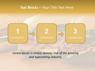 Three Fresh Sandwiches - Turkey Breast, Ham & Swiss And Salami On A Cutting Board. Focus On The Ham Sandwich PowerPoint Template