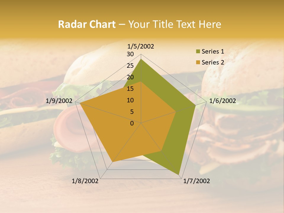 Three Fresh Sandwiches - Turkey Breast, Ham & Swiss And Salami On A Cutting Board. Focus On The Ham Sandwich PowerPoint Template