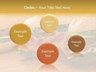 Three Fresh Sandwiches - Turkey Breast, Ham & Swiss And Salami On A Cutting Board. Focus On The Ham Sandwich PowerPoint Template