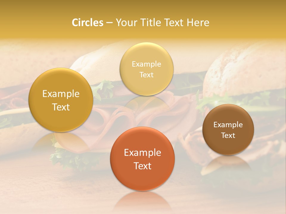 Three Fresh Sandwiches - Turkey Breast, Ham & Swiss And Salami On A Cutting Board. Focus On The Ham Sandwich PowerPoint Template