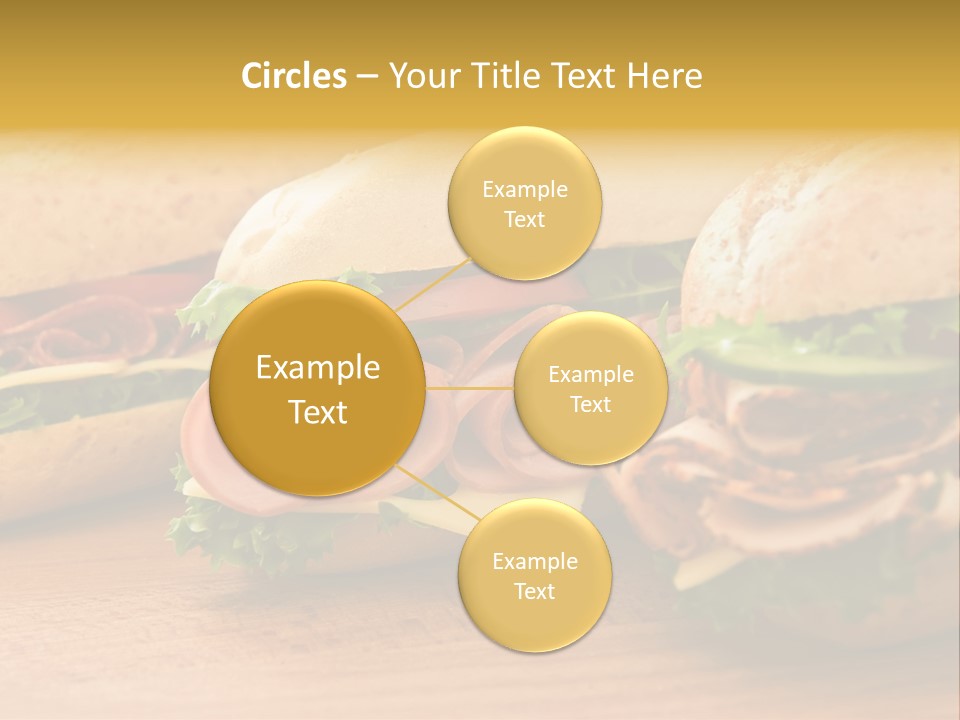 Three Fresh Sandwiches - Turkey Breast, Ham & Swiss And Salami On A Cutting Board. Focus On The Ham Sandwich PowerPoint Template