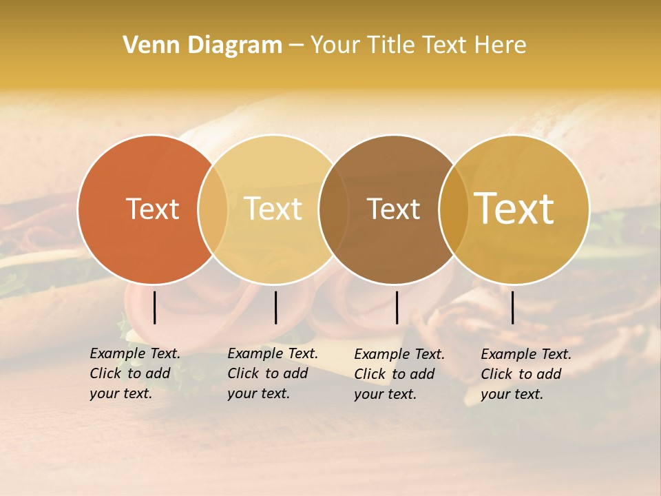 Three Fresh Sandwiches - Turkey Breast, Ham & Swiss And Salami On A Cutting Board. Focus On The Ham Sandwich PowerPoint Template