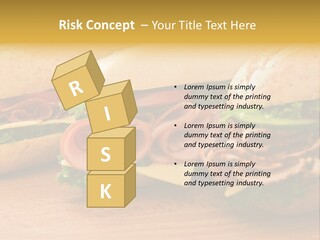 Three Fresh Sandwiches - Turkey Breast, Ham & Swiss And Salami On A Cutting Board. Focus On The Ham Sandwich PowerPoint Template