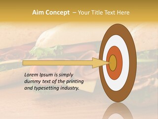 Three Fresh Sandwiches - Turkey Breast, Ham & Swiss And Salami On A Cutting Board. Focus On The Ham Sandwich PowerPoint Template