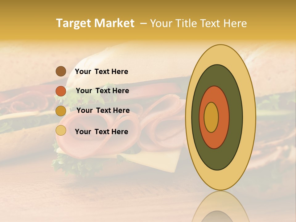 Three Fresh Sandwiches - Turkey Breast, Ham & Swiss And Salami On A Cutting Board. Focus On The Ham Sandwich PowerPoint Template