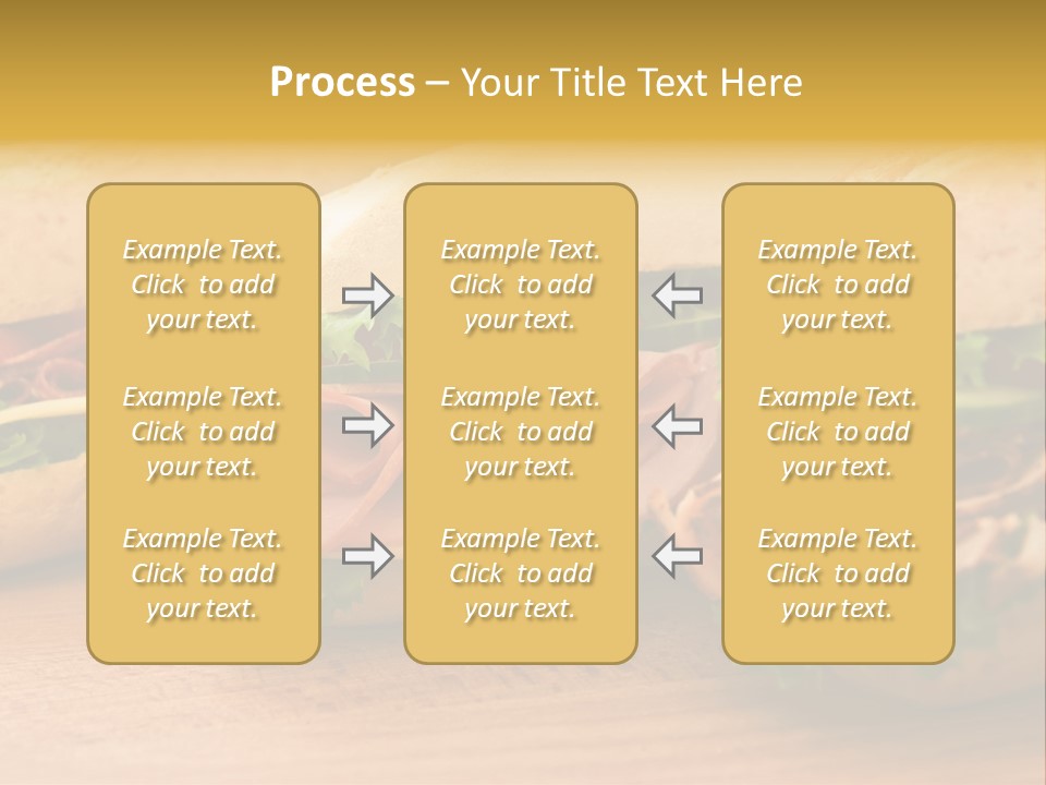 Three Fresh Sandwiches - Turkey Breast, Ham & Swiss And Salami On A Cutting Board. Focus On The Ham Sandwich PowerPoint Template
