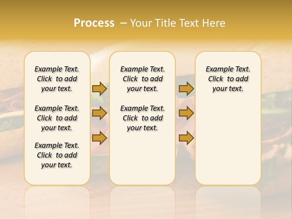 Three Fresh Sandwiches - Turkey Breast, Ham & Swiss And Salami On A Cutting Board. Focus On The Ham Sandwich PowerPoint Template