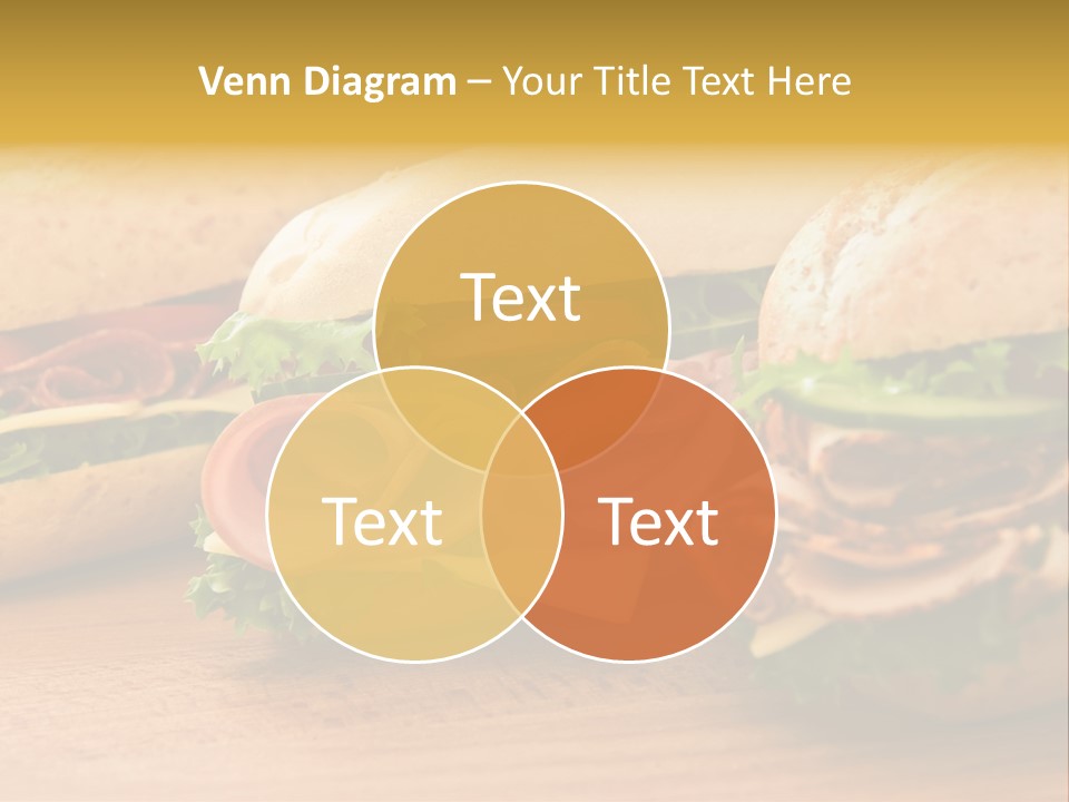 Three Fresh Sandwiches - Turkey Breast, Ham & Swiss And Salami On A Cutting Board. Focus On The Ham Sandwich PowerPoint Template