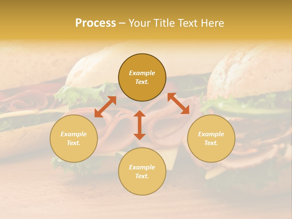 Three Fresh Sandwiches - Turkey Breast, Ham & Swiss And Salami On A Cutting Board. Focus On The Ham Sandwich PowerPoint Template