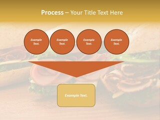 Three Fresh Sandwiches - Turkey Breast, Ham & Swiss And Salami On A Cutting Board. Focus On The Ham Sandwich PowerPoint Template
