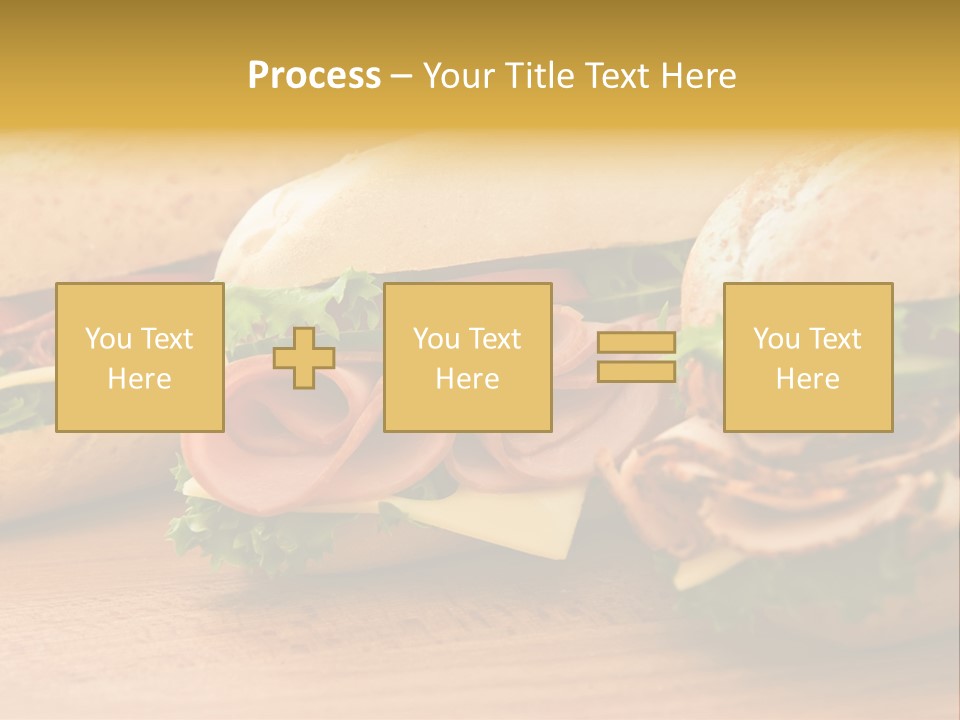 Three Fresh Sandwiches - Turkey Breast, Ham & Swiss And Salami On A Cutting Board. Focus On The Ham Sandwich PowerPoint Template