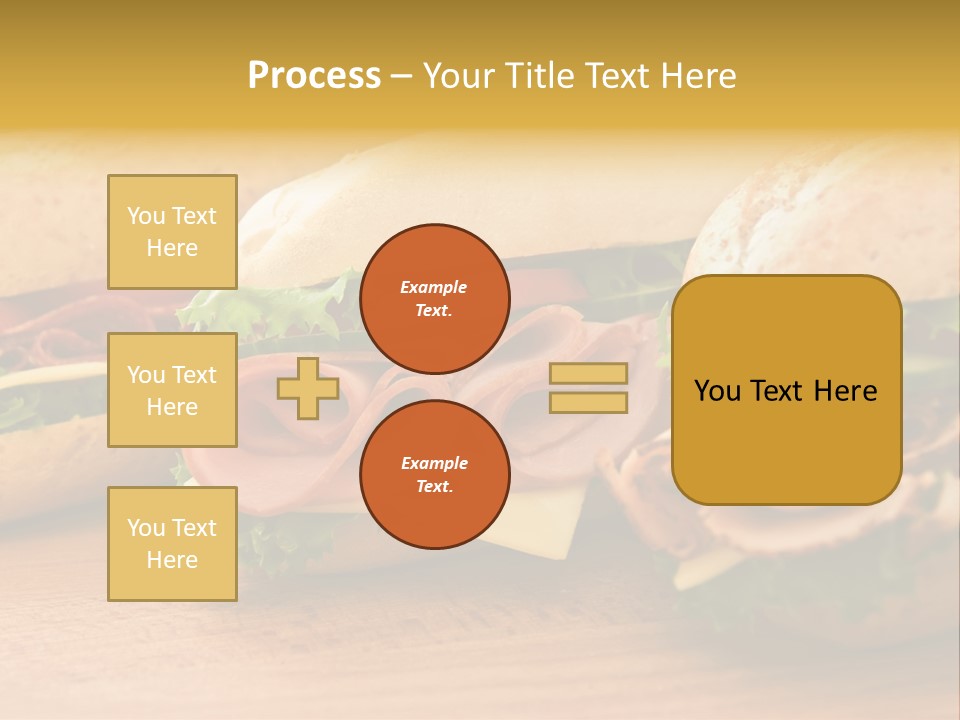 Three Fresh Sandwiches - Turkey Breast, Ham & Swiss And Salami On A Cutting Board. Focus On The Ham Sandwich PowerPoint Template