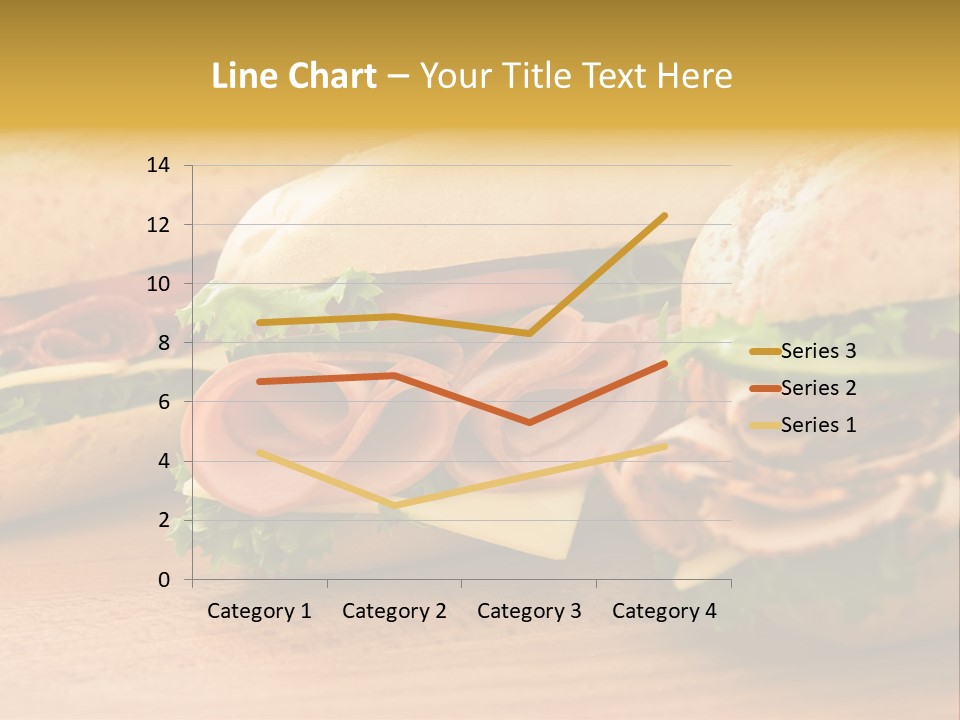 Three Fresh Sandwiches - Turkey Breast, Ham & Swiss And Salami On A Cutting Board. Focus On The Ham Sandwich PowerPoint Template