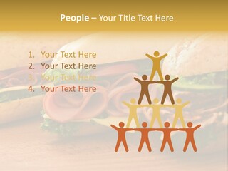 Three Fresh Sandwiches - Turkey Breast, Ham & Swiss And Salami On A Cutting Board. Focus On The Ham Sandwich PowerPoint Template