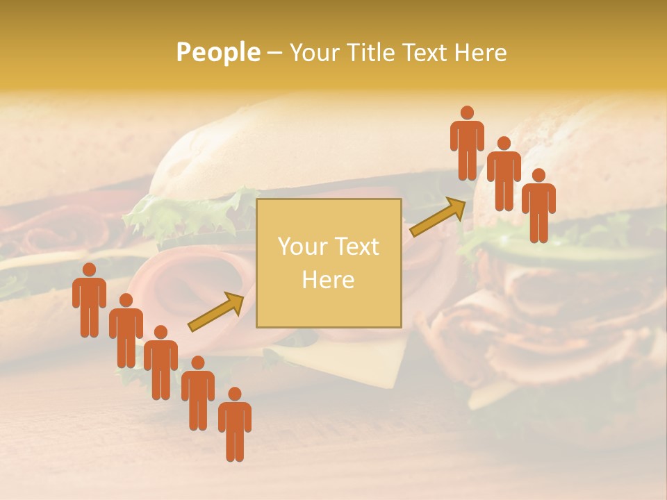 Three Fresh Sandwiches - Turkey Breast, Ham & Swiss And Salami On A Cutting Board. Focus On The Ham Sandwich PowerPoint Template