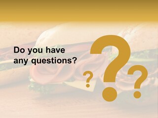 Three Fresh Sandwiches - Turkey Breast, Ham & Swiss And Salami On A Cutting Board. Focus On The Ham Sandwich PowerPoint Template