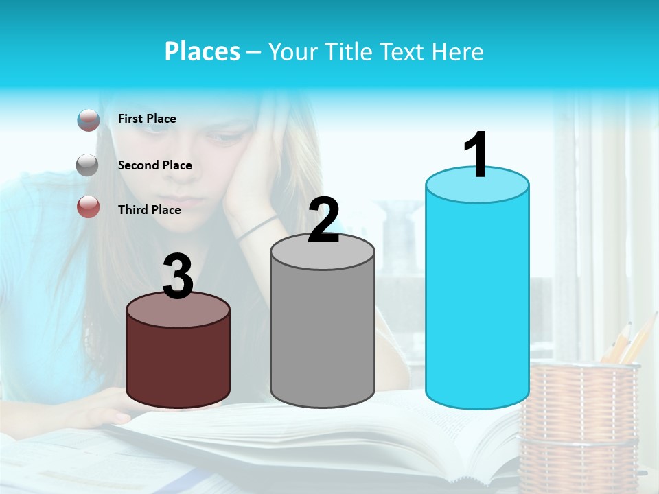Teenage Girl Studying With Textbooks Looking Unhappy PowerPoint Template