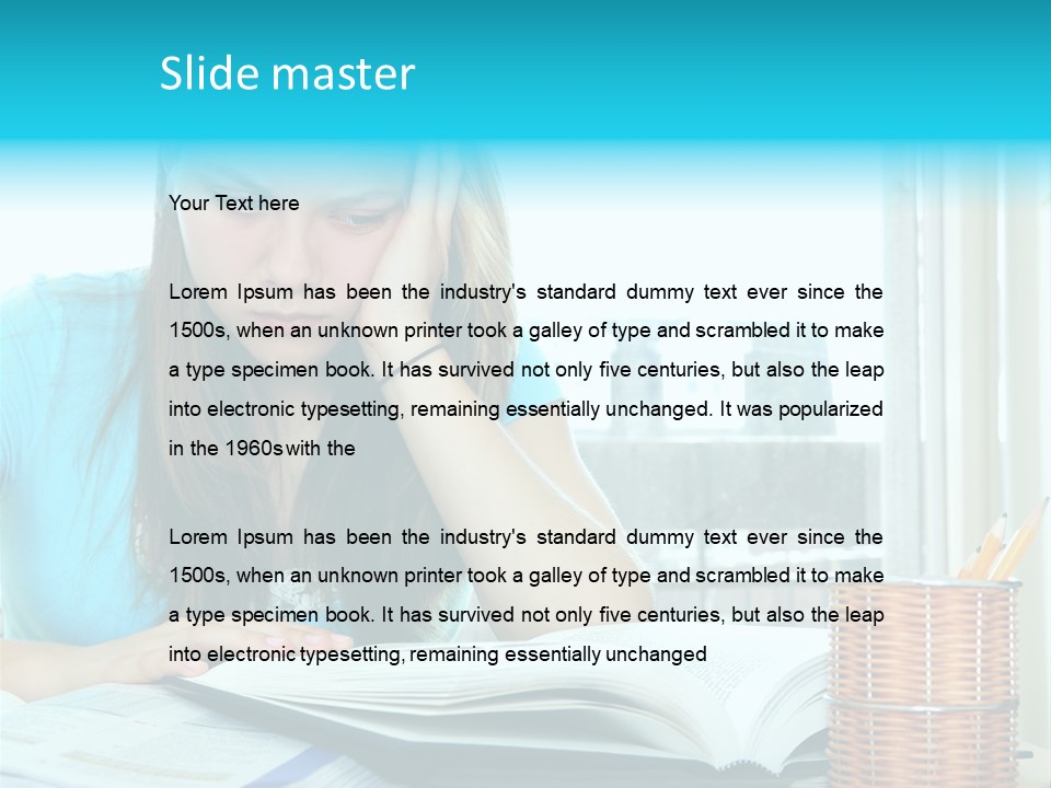 Teenage Girl Studying With Textbooks Looking Unhappy PowerPoint Template