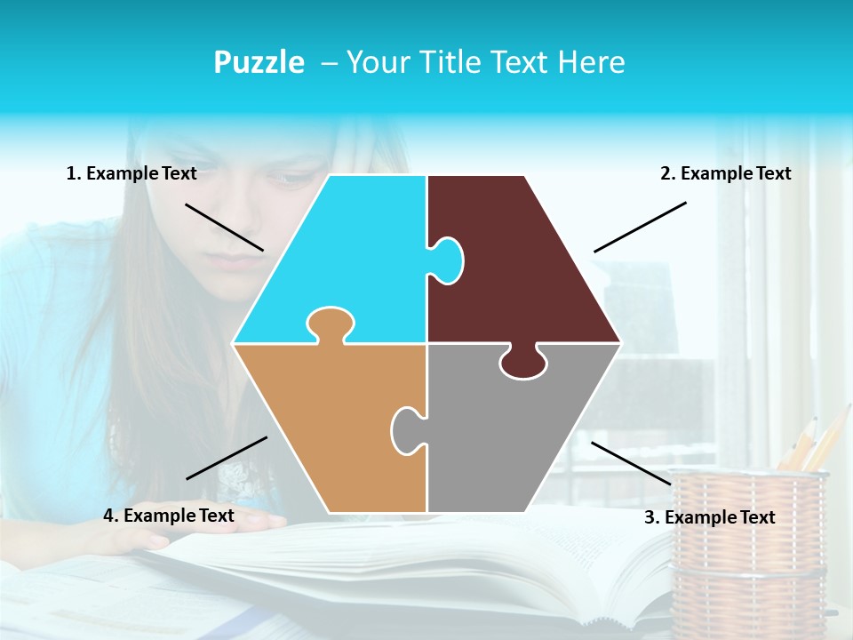 Teenage Girl Studying With Textbooks Looking Unhappy PowerPoint Template