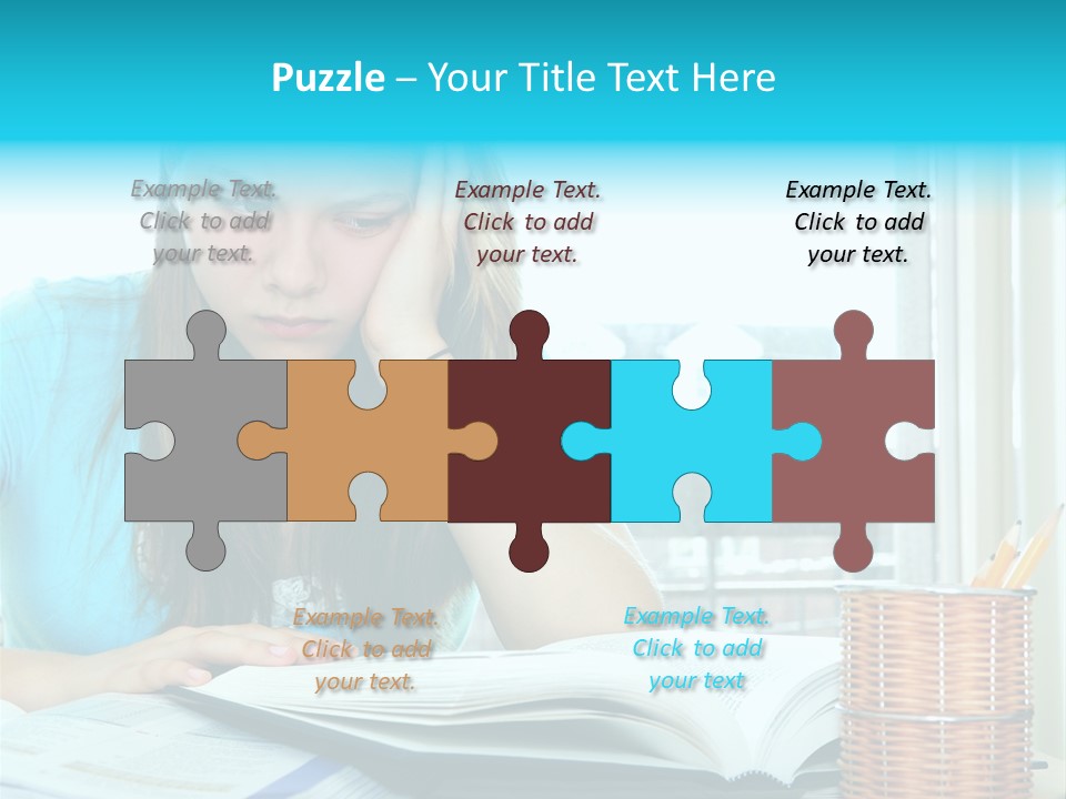 Teenage Girl Studying With Textbooks Looking Unhappy PowerPoint Template