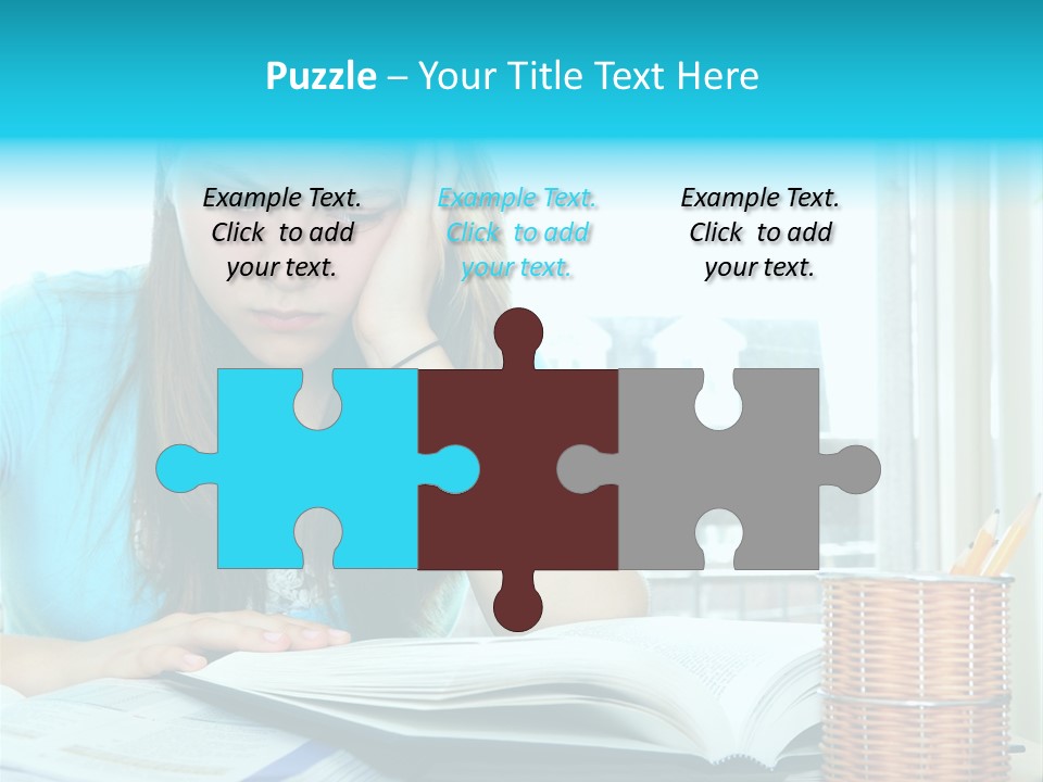Teenage Girl Studying With Textbooks Looking Unhappy PowerPoint Template