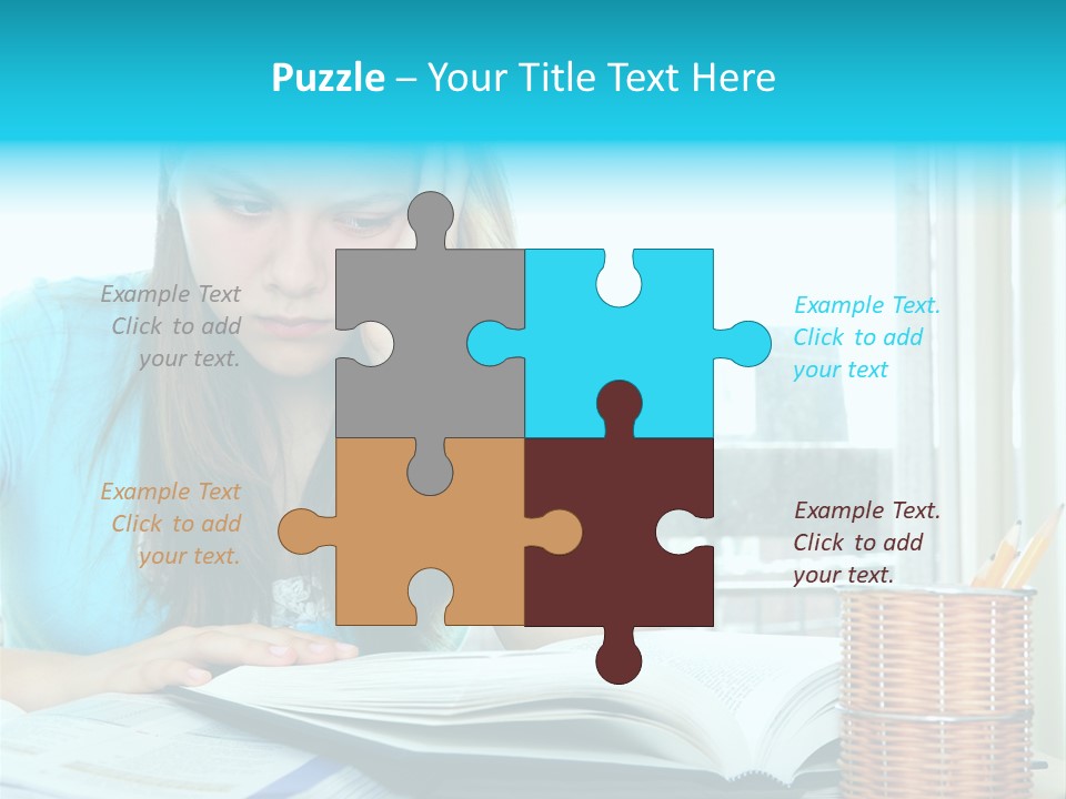Teenage Girl Studying With Textbooks Looking Unhappy PowerPoint Template