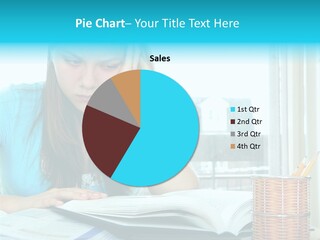 Teenage Girl Studying With Textbooks Looking Unhappy PowerPoint Template