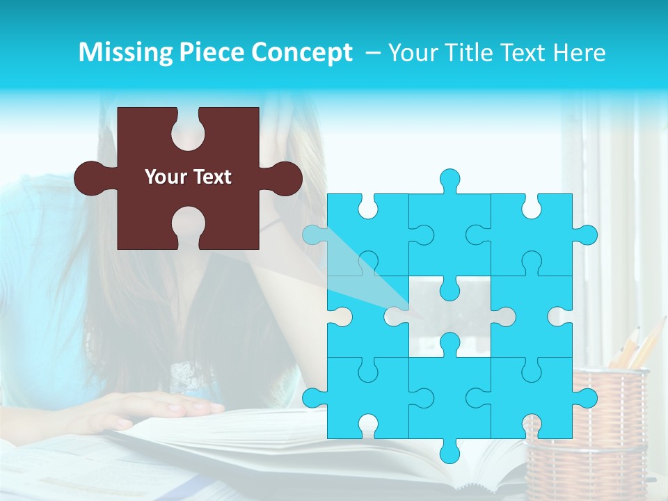 Teenage Girl Studying With Textbooks Looking Unhappy PowerPoint Template