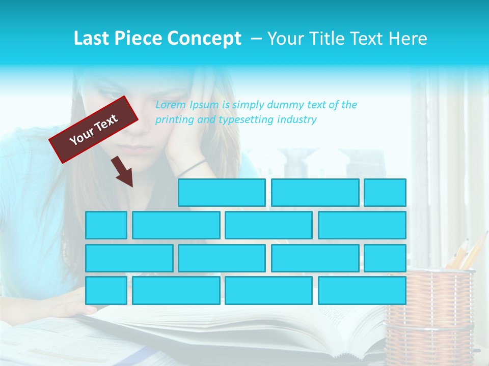 Teenage Girl Studying With Textbooks Looking Unhappy PowerPoint Template
