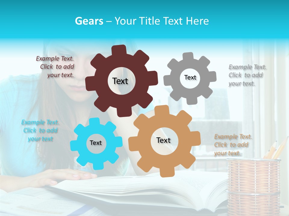 Teenage Girl Studying With Textbooks Looking Unhappy PowerPoint Template