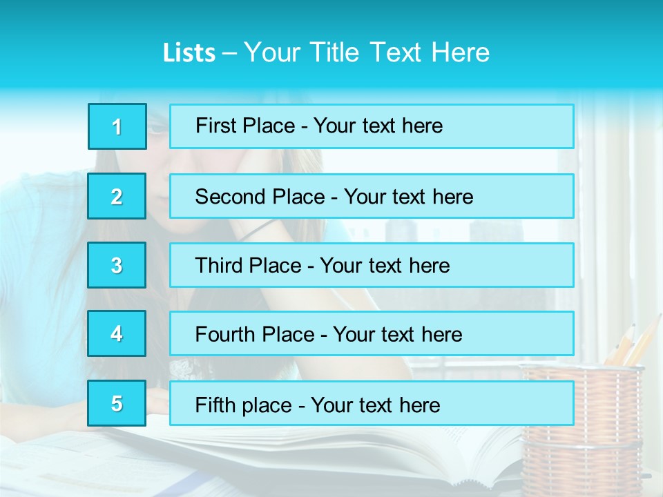 Teenage Girl Studying With Textbooks Looking Unhappy PowerPoint Template