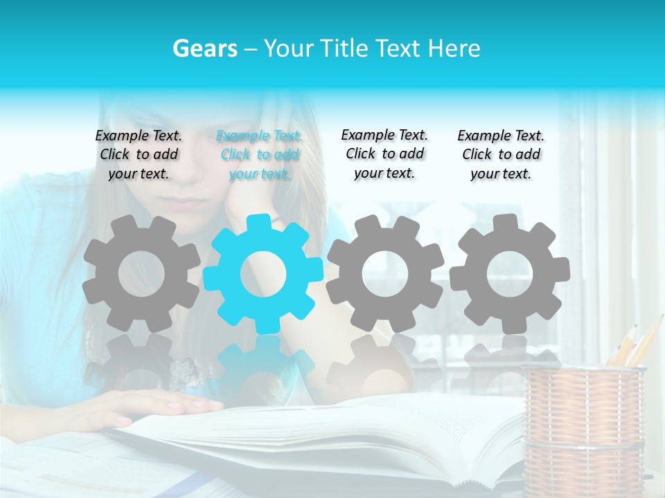 Teenage Girl Studying With Textbooks Looking Unhappy PowerPoint Template