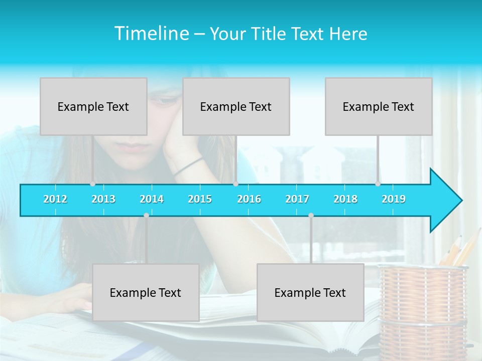 Teenage Girl Studying With Textbooks Looking Unhappy PowerPoint Template