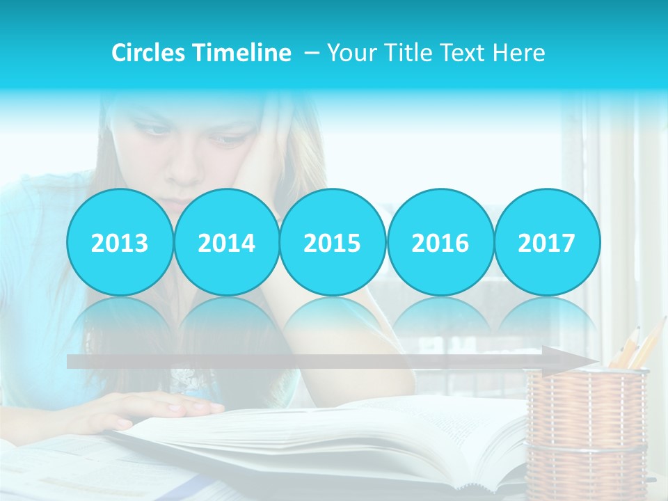 Teenage Girl Studying With Textbooks Looking Unhappy PowerPoint Template