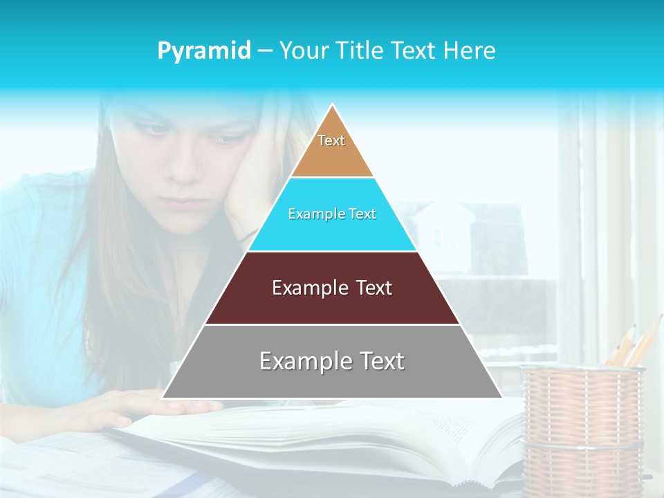 Teenage Girl Studying With Textbooks Looking Unhappy PowerPoint Template