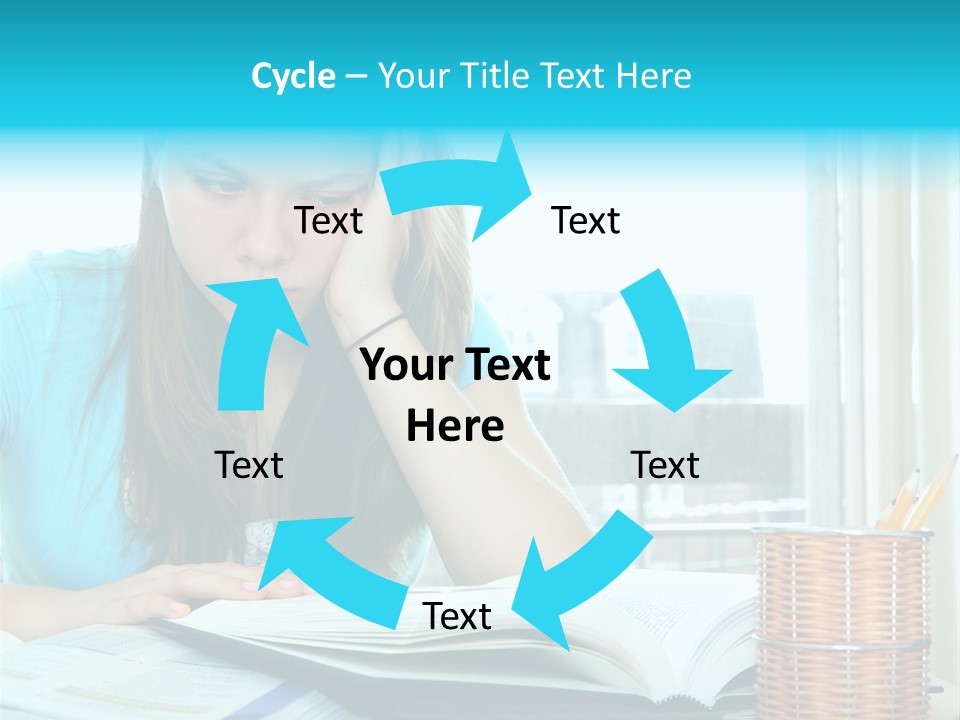 Teenage Girl Studying With Textbooks Looking Unhappy PowerPoint Template