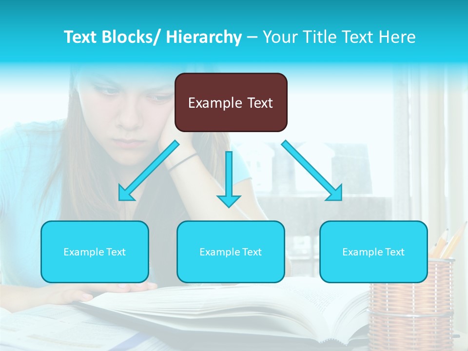 Teenage Girl Studying With Textbooks Looking Unhappy PowerPoint Template