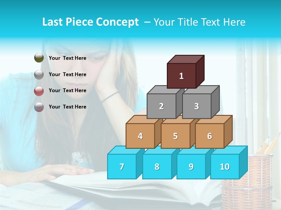 Teenage Girl Studying With Textbooks Looking Unhappy PowerPoint Template
