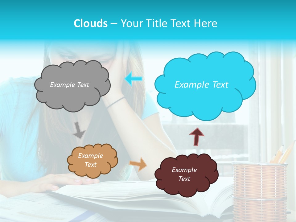 Teenage Girl Studying With Textbooks Looking Unhappy PowerPoint Template