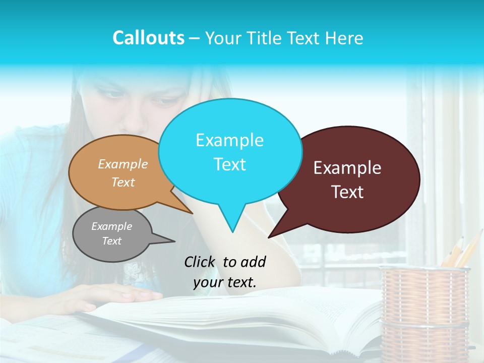 Teenage Girl Studying With Textbooks Looking Unhappy PowerPoint Template