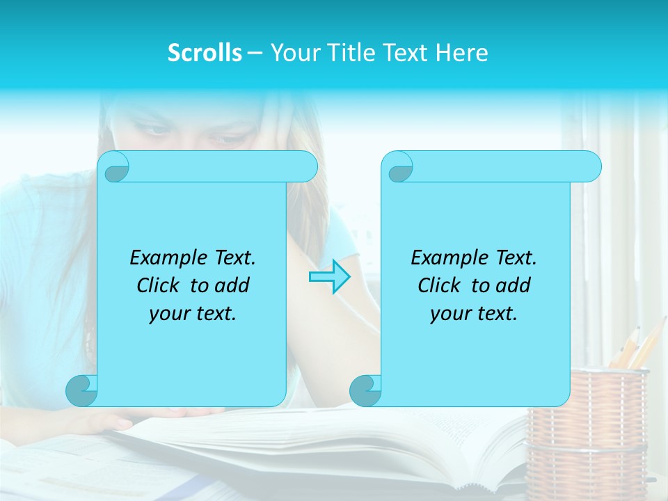 Teenage Girl Studying With Textbooks Looking Unhappy PowerPoint Template
